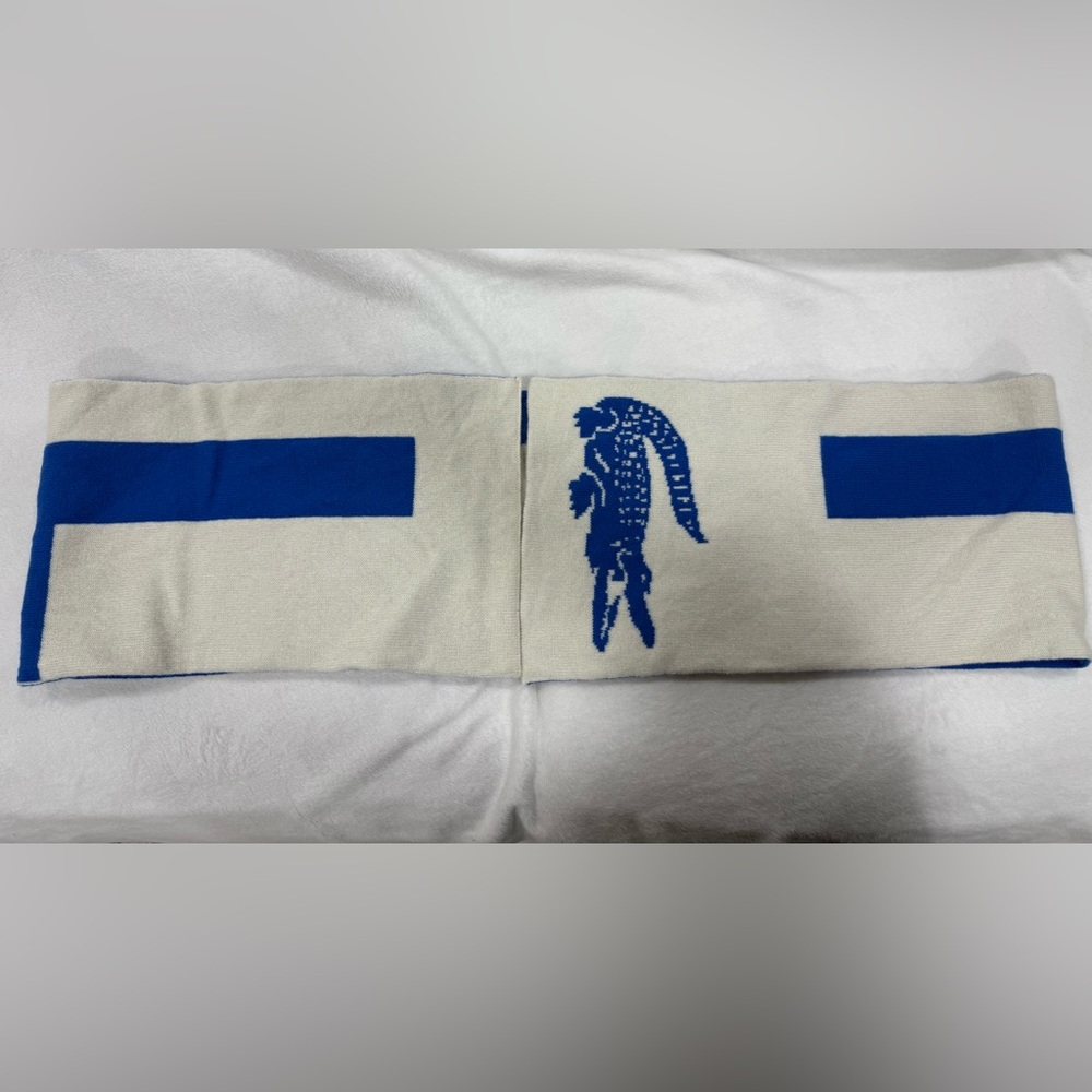Lacoste White and Blue Unisex Reversible Design Scarf 100% Wool One Size
